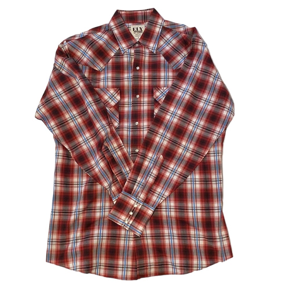 ELY CATTLEMAN Men's Long Sleeve Plaid Western Shirt - NEW
